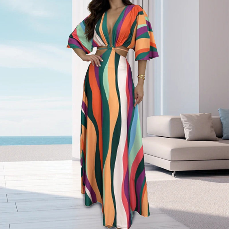 💕Summer Hot Sale💕Sexy Bat Half-sleeve Cutout Maxi Dress