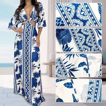 💕Summer Hot Sale💕Sexy Bat Half-sleeve Cutout Maxi Dress