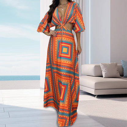 💕Summer Hot Sale💕Sexy Bat Half-sleeve Cutout Maxi Dress