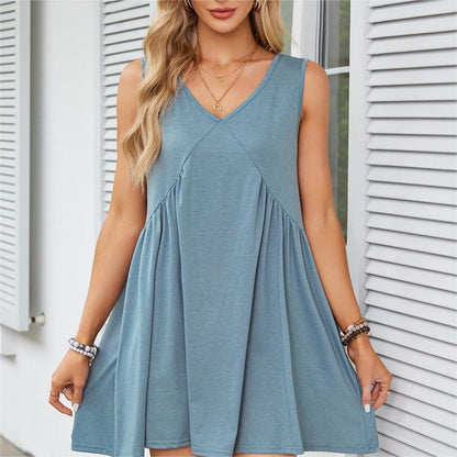 🦋HOT SALE 53% OFF🦋Women’s V-Neck Sleeveless Vest Loose pleated Dress