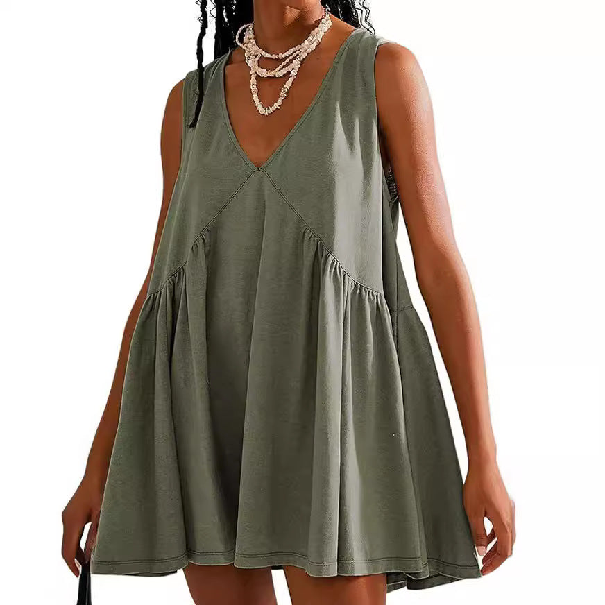 🦋HOT SALE 53% OFF🦋Women’s V-Neck Sleeveless Vest Loose pleated Dress