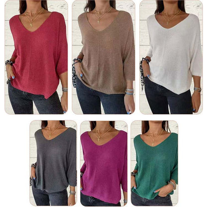 🌸Hot Sale 56% off🌸Women's Batwing Sleeve Solid Color V-Neck Knit Top