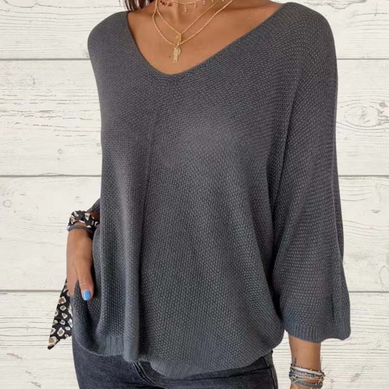 🌸Hot Sale 56% off🌸Women's Batwing Sleeve Solid Color V-Neck Knit Top