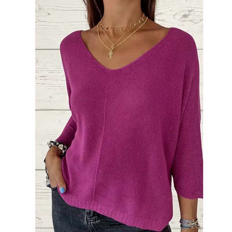 🌸Hot Sale 56% off🌸Women's Batwing Sleeve Solid Color V-Neck Knit Top