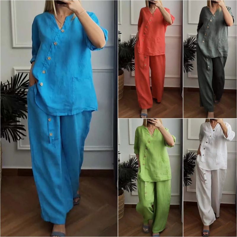 💥Summer Hot Sale 61% OFF💥Women's Casual Loose 2-Piece Set with Chic Button Embellishment