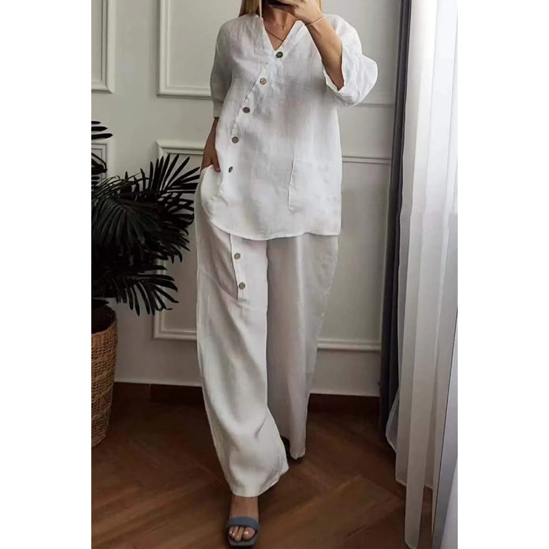 💥Summer Hot Sale 61% OFF💥Women's Casual Loose 2-Piece Set with Chic Button Embellishment