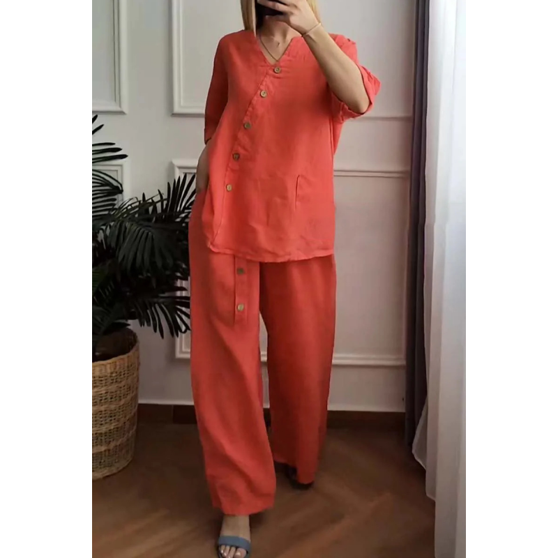 💥Summer Hot Sale 61% OFF💥Women's Casual Loose 2-Piece Set with Chic Button Embellishment