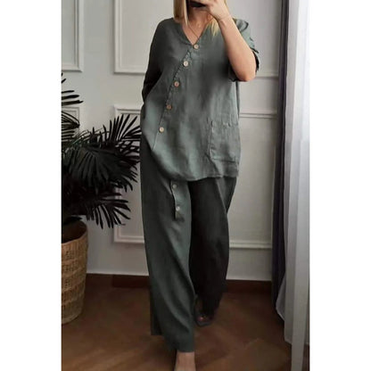 💥Summer Hot Sale 61% OFF💥Women's Casual Loose 2-Piece Set with Chic Button Embellishment