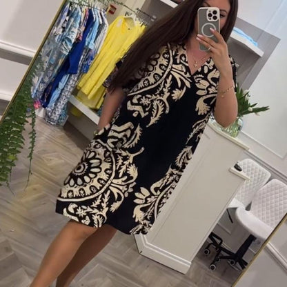 👗Women’s Casual Printed V-neck Dress with Pocket