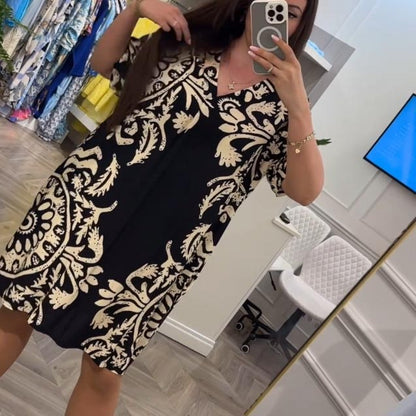 👗Women’s Casual Printed V-neck Dress with Pocket