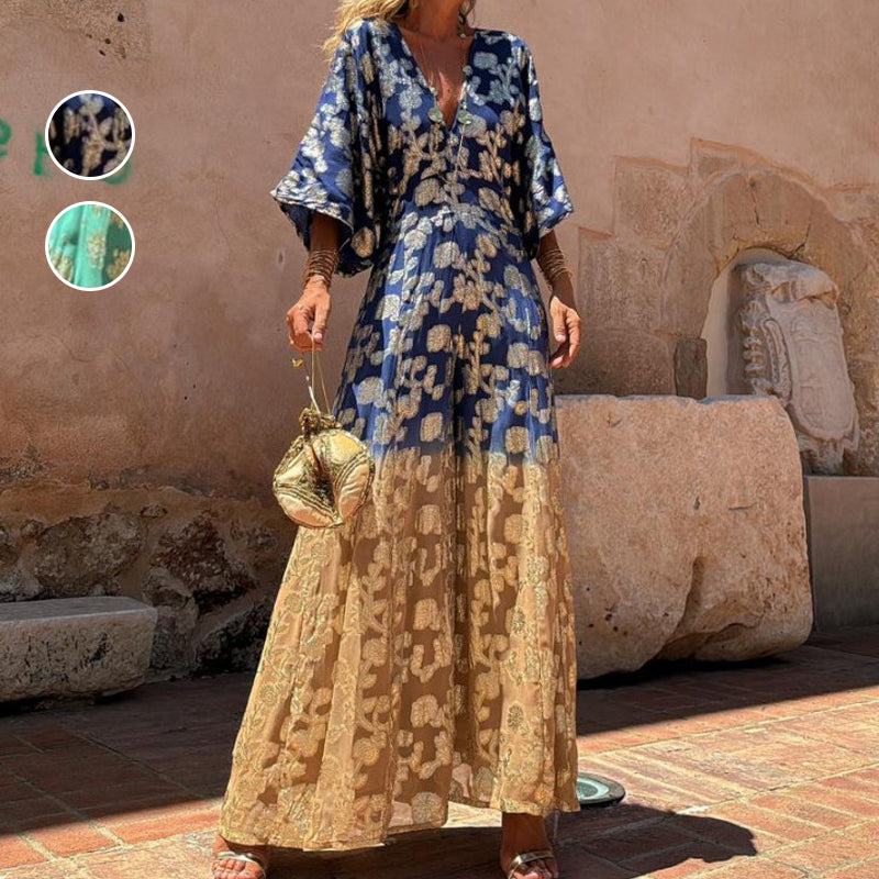 💕Summer Hot Style-54% OFF💕Women’s Elegant V-Neck Floral Print Wide-Leg Flowy Jumpsuit