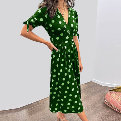 🌷Limited Time Offer 60%OFF💞Women's  Summer Deep V-Neck Polka Dot Elegant Dress