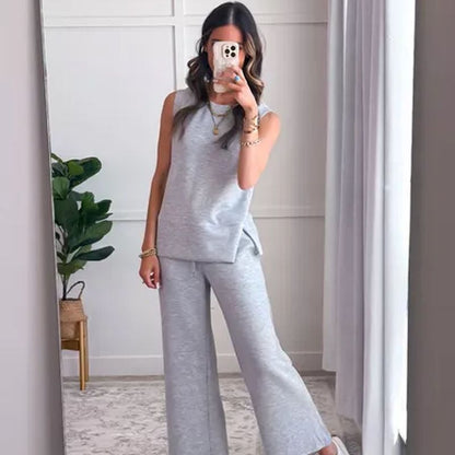 🔥HOT SALE 50% OFF🔥Women’s Sleeveless Slit Hem Wide-leg Casual 2-piece Set