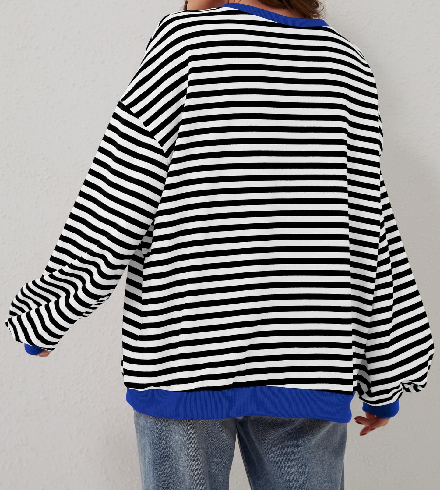 🔥2024 HOT SALE🔥Women's Oversized Striped Long Sleeve Pullover