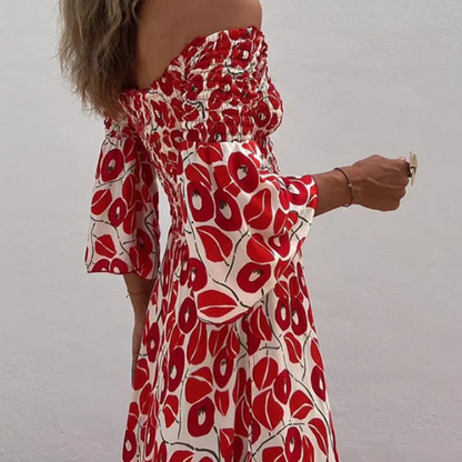 💕2024 HOT SALE-50% OFF💕Floral Open Shoulder Flared Sleeves Long Dress