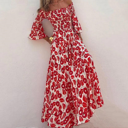 💕2024 HOT SALE-50% OFF💕Floral Open Shoulder Flared Sleeves Long Dress