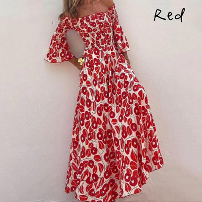 💕2024 HOT SALE-50% OFF💕Floral Open Shoulder Flared Sleeves Long Dress