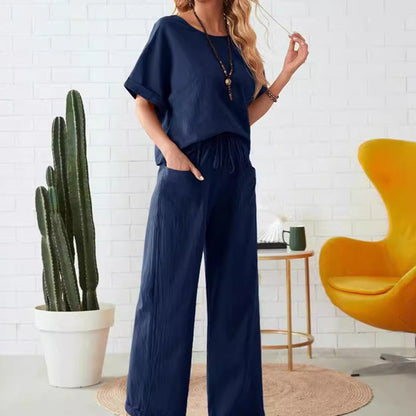 🔥Hot Sale 58% OFF🔥Solid Color Casual Top & Drawstring Pants 2-Piece Set