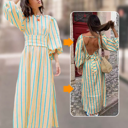 🌸HOT SALE 50% OFF🌸Fashion Breathable Vertical Striped Backless Dress