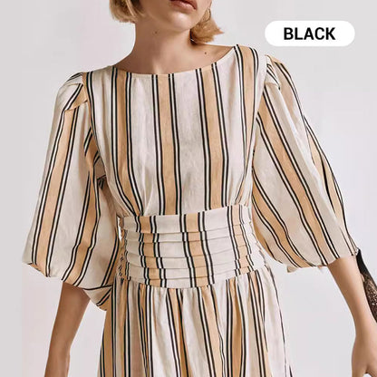 🌸HOT SALE 50% OFF🌸Fashion Breathable Vertical Striped Backless Dress