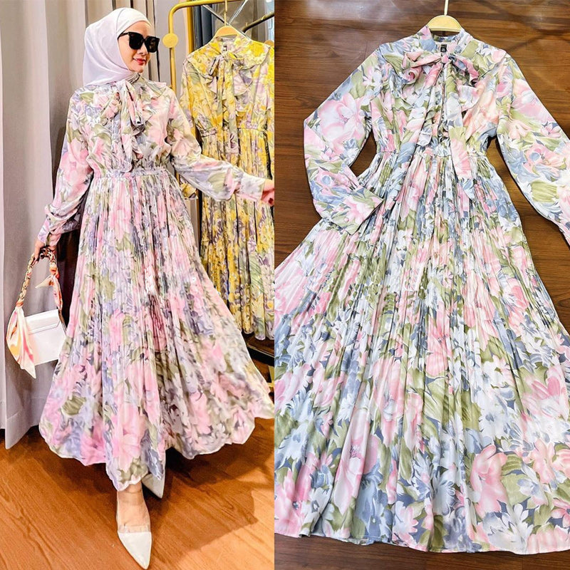 ✨ Flowy Floral Print Long Sleeve Pleated Dress