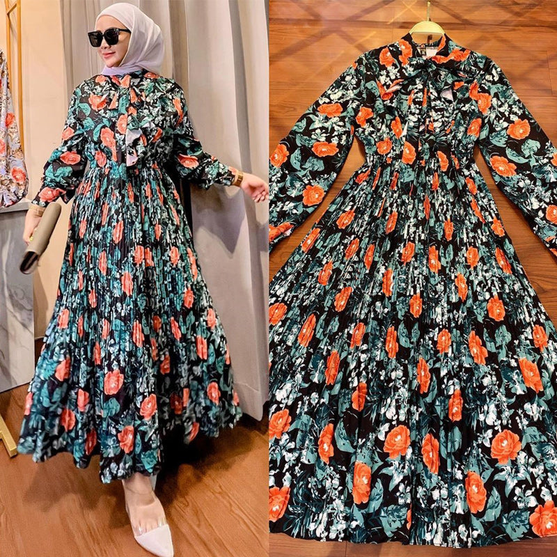 ✨ Flowy Floral Print Long Sleeve Pleated Dress