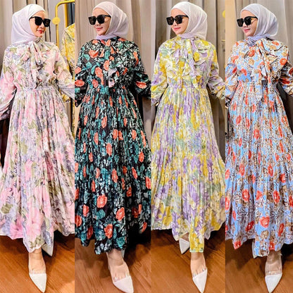 ✨ Flowy Floral Print Long Sleeve Pleated Dress