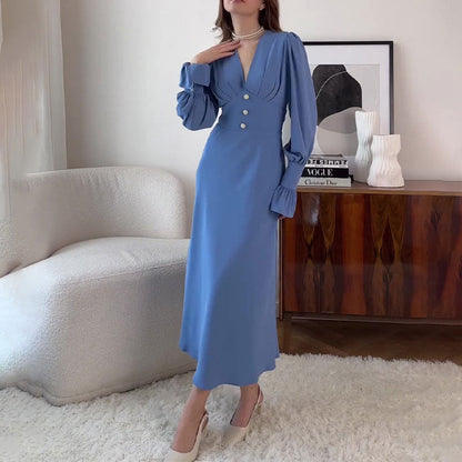 🔥HOT SALE 50% OFF🔥Women's V-Neck Long Lantern Sleeve Dress