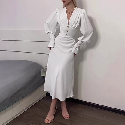 🔥HOT SALE 50% OFF🔥Women's V-Neck Long Lantern Sleeve Dress