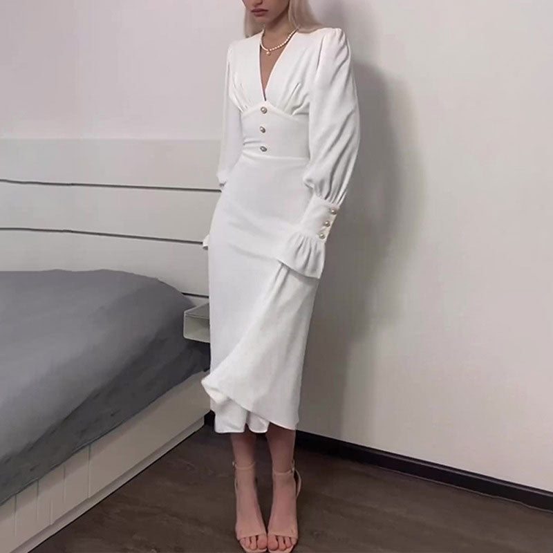 🔥HOT SALE 50% OFF🔥Women's V-Neck Long Lantern Sleeve Dress