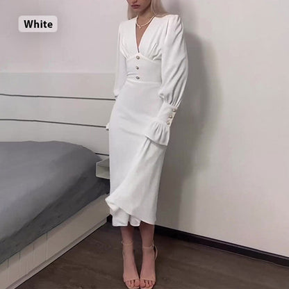 🔥HOT SALE 50% OFF🔥Women's V-Neck Long Lantern Sleeve Dress