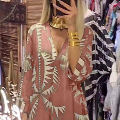 🌸Summer Hot Sale-49% OFF🌸Women's Vintage Coconut Tree Print Dress with 3/4 Sleeve & Split Hem