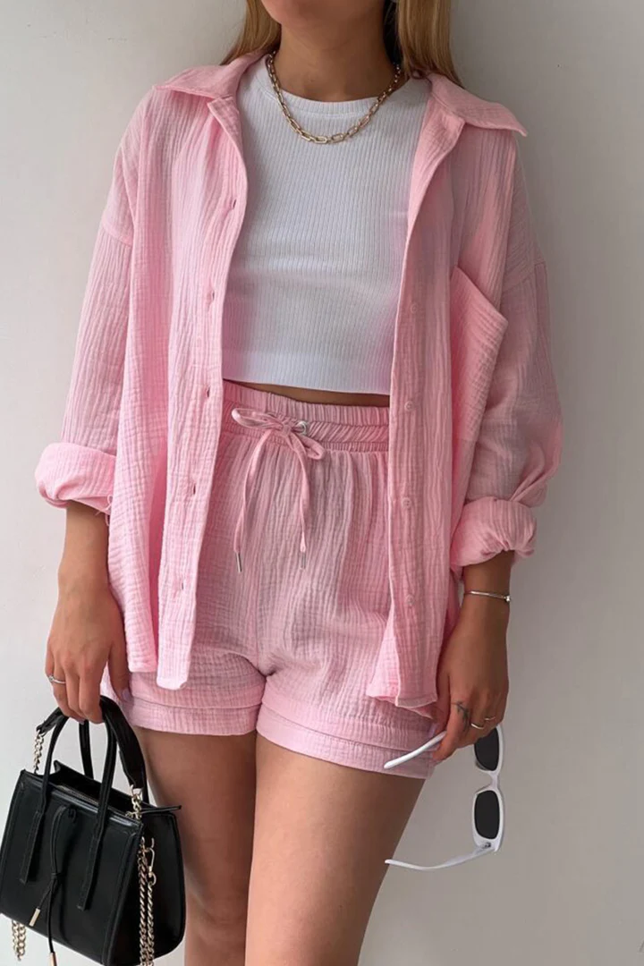 🌺50% OFF🌺LONG SLEEVE SHIRT SHORT SET