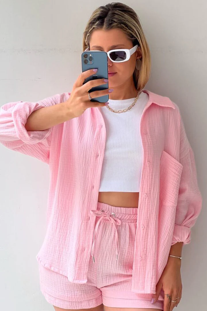 🌺50% OFF🌺LONG SLEEVE SHIRT SHORT SET