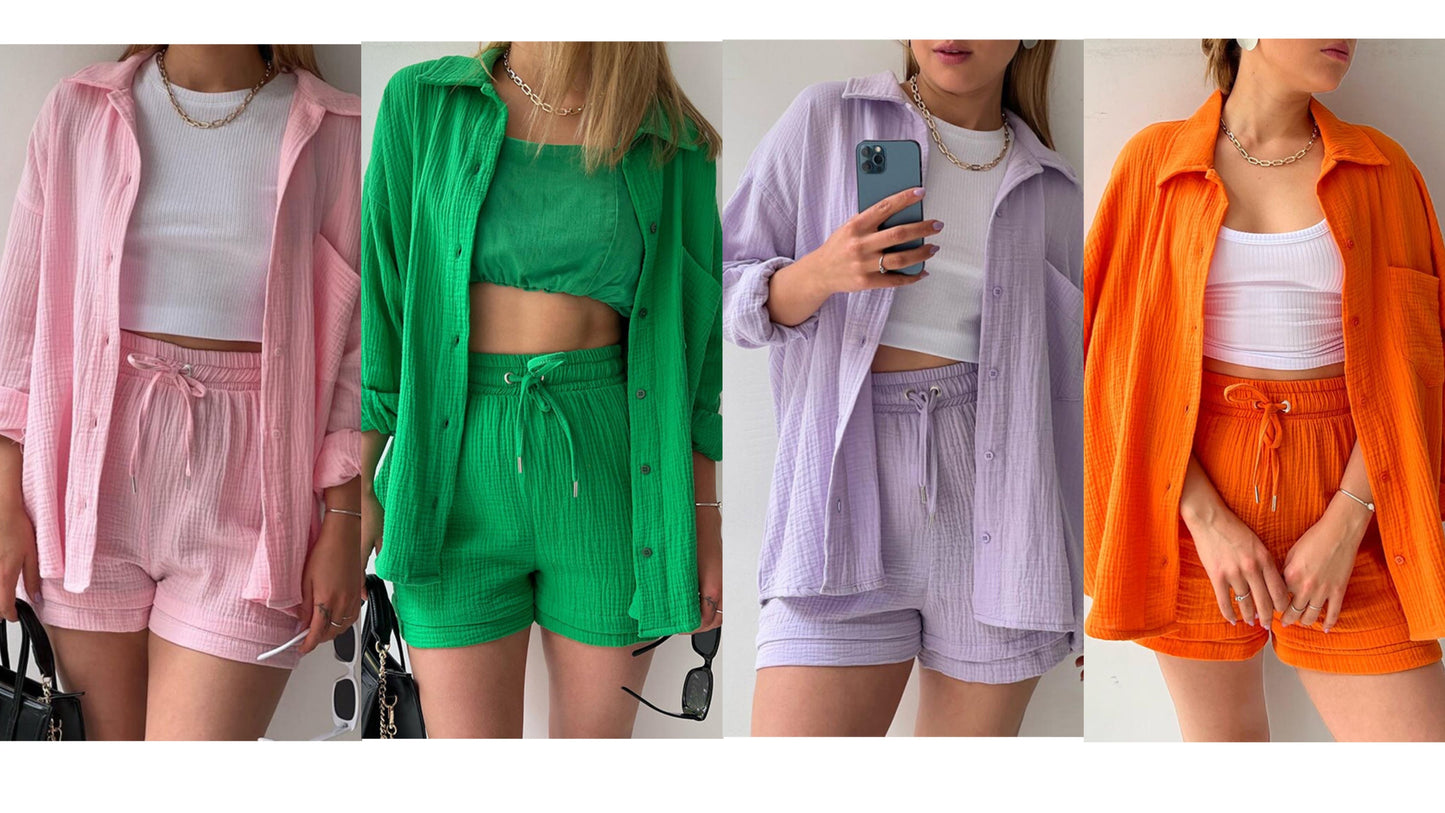 🌺50% OFF🌺LONG SLEEVE SHIRT SHORT SET