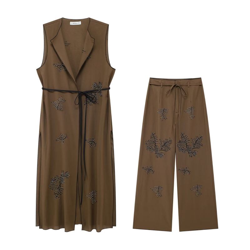 ✨Hot Sale 50% off✨Women's Embroidery Sleeveless Vest Coat & Wide-leg Pants 2-Piece Set