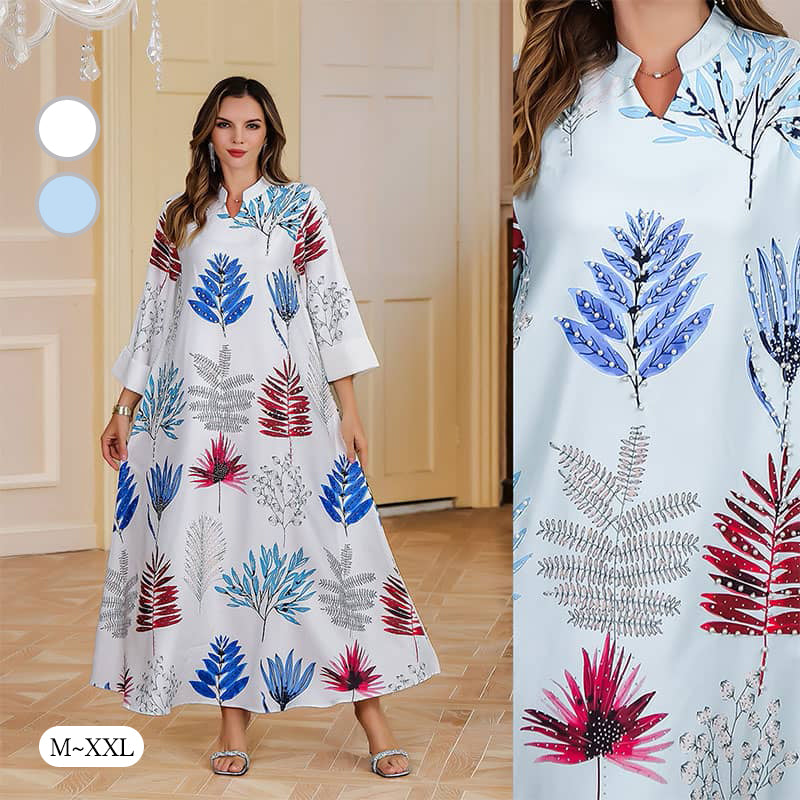 ✨Hot Sale 50% off✨Women’s Elegant Loose Fit Leaf Print Flowy Long Dress