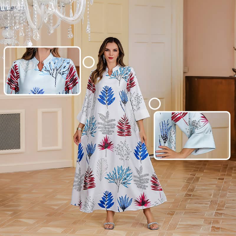 ✨Hot Sale 50% off✨Women’s Elegant Loose Fit Leaf Print Flowy Long Dress