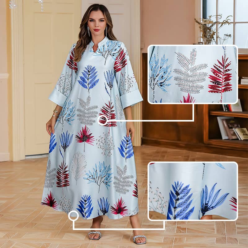 ✨Hot Sale 50% off✨Women’s Elegant Loose Fit Leaf Print Flowy Long Dress