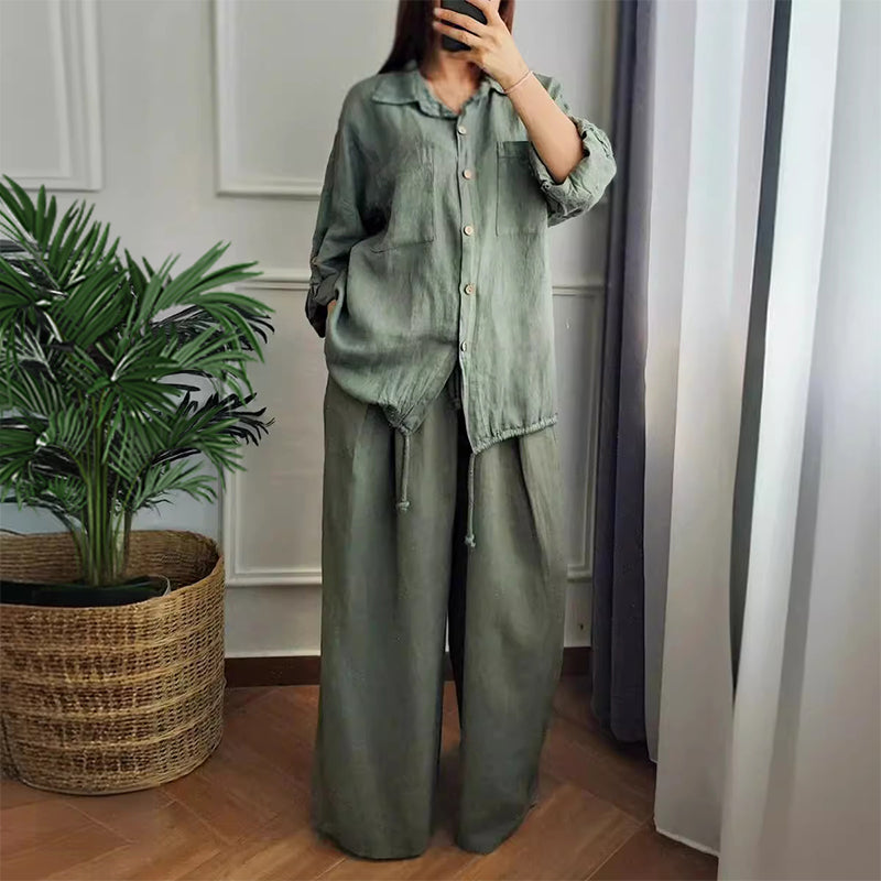 🌺HOT SALE 58% OFF🌺Hem Drawstring Top Wide-Leg Pants 2-Piece Set