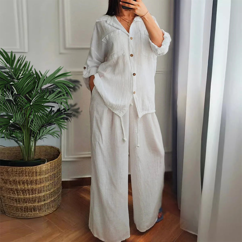 🌺HOT SALE 58% OFF🌺Hem Drawstring Top Wide-Leg Pants 2-Piece Set