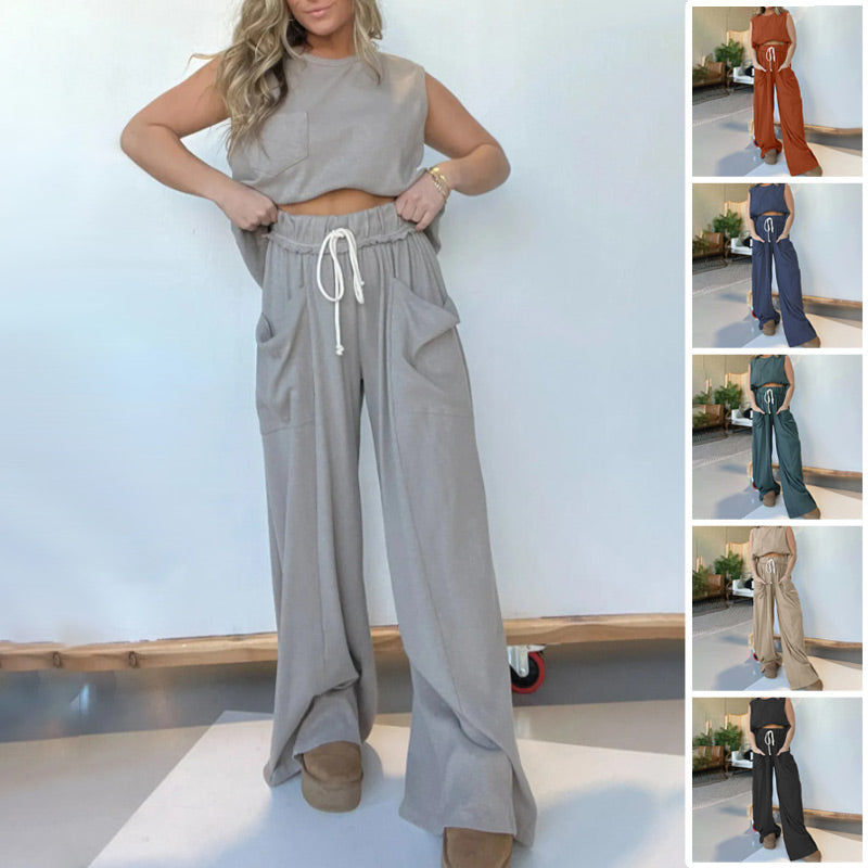 🔥Summer Sales-60% OFF🔥New Women's Sleeveless Tank Top Wide Leg Sweatpants Set🧥&👖