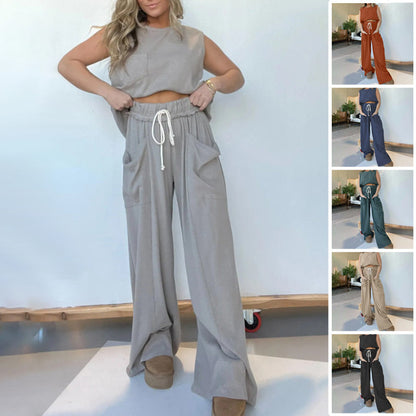 🔥Summer Sales-60% OFF🔥New Women's Sleeveless Tank Top Wide Leg Sweatpants Set🧥&👖