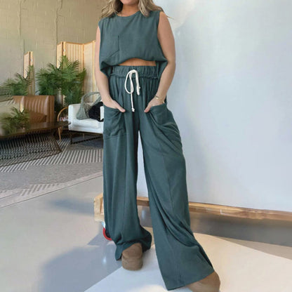 🔥Summer Sales-60% OFF🔥New Women's Sleeveless Tank Top Wide Leg Sweatpants Set🧥&👖