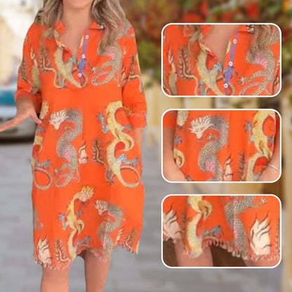 🎁Hot Sale 66% OFF⏳Women’s Casual Elegant Dragon Shirt-collar Dress