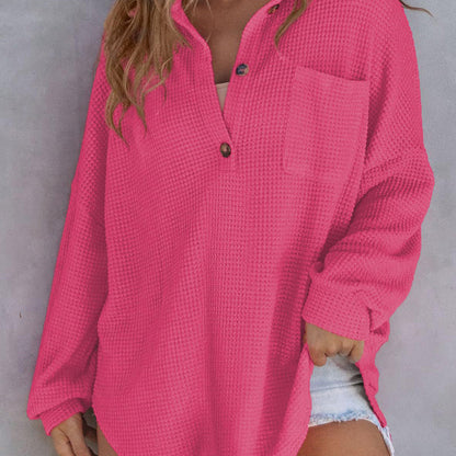 🌸Fashionable and warm--55% off🌸Women’s Loose Solid Color Waffle Knit Shirt