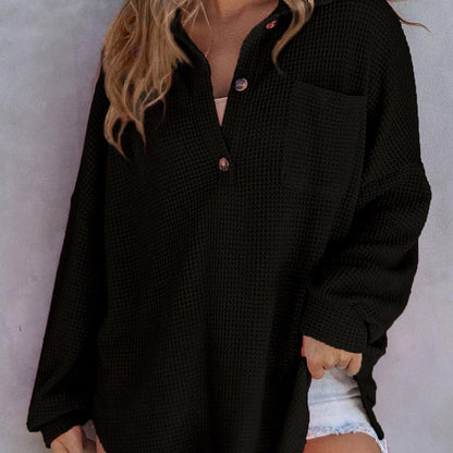 🌸Fashionable and warm--55% off🌸Women’s Loose Solid Color Waffle Knit Shirt