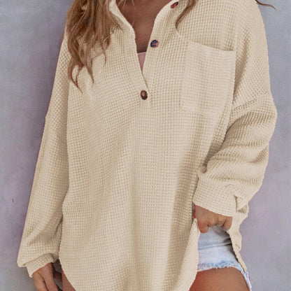 🌸Fashionable and warm--55% off🌸Women’s Loose Solid Color Waffle Knit Shirt