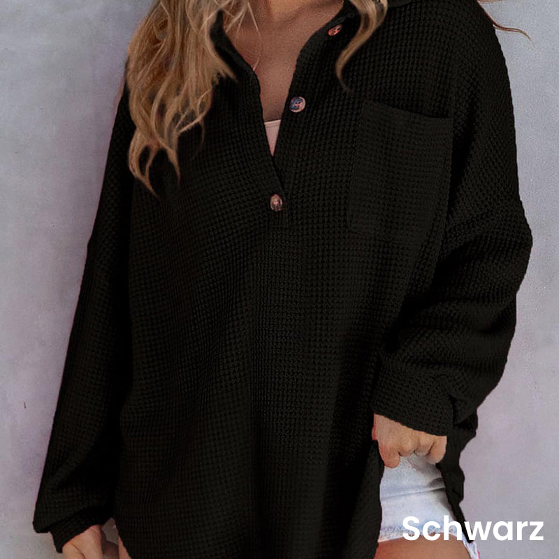 🌸Fashionable and warm--55% off🌸Women’s Loose Solid Color Waffle Knit Shirt