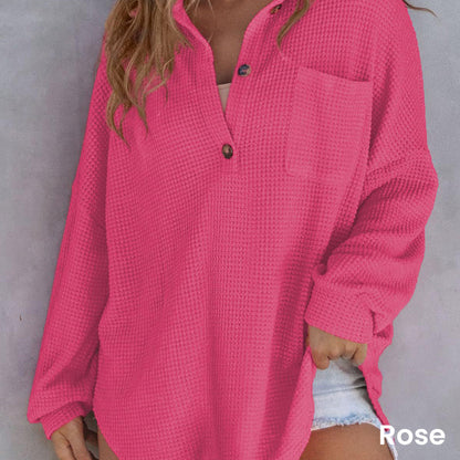 🌸Fashionable and warm--55% off🌸Women’s Loose Solid Color Waffle Knit Shirt